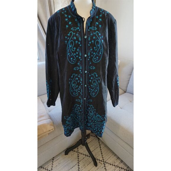 Anne Carson Paisley Turquoise Peacock Jewel Long Jacket, Size 1X NWT - Picture 8 of 8